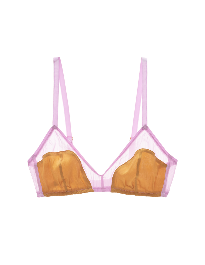 flat of yellow and pink silk bra