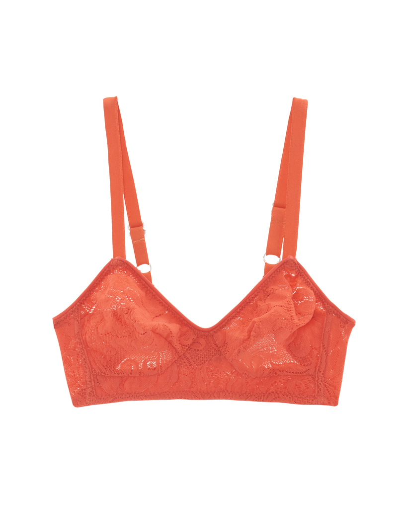 flat of orange lace bra